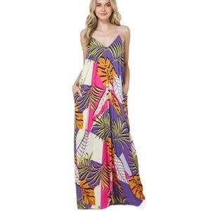 Women's Violet Floral Multi-Color Pocketed MaxiDress, Medium